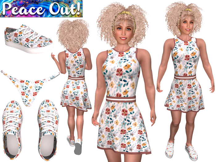 Second Life Marketplace [PO] Sporty Dress Brown and Teal Floral